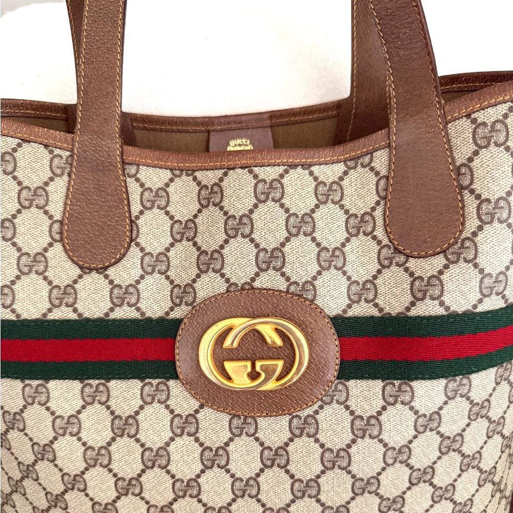 Authentic Gucci brown monogram coated canvas large tote bag leather trims - Picture 2 of 16